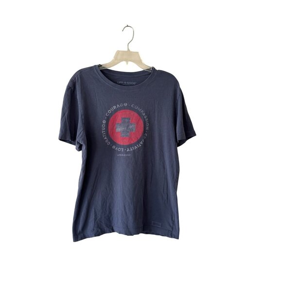 Life Is Good Mens Crusher Tee Courage Compassion Love Navy Blue M - Picture 1 of 7